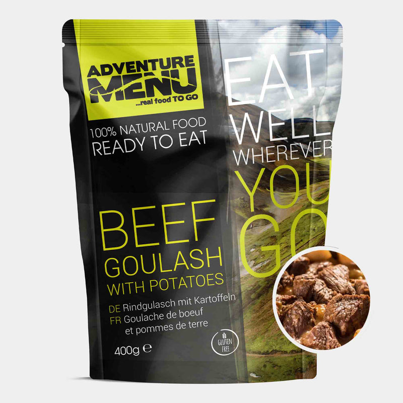 Goulash van rundvlees met gekookte aardappelen - Adventure Menu