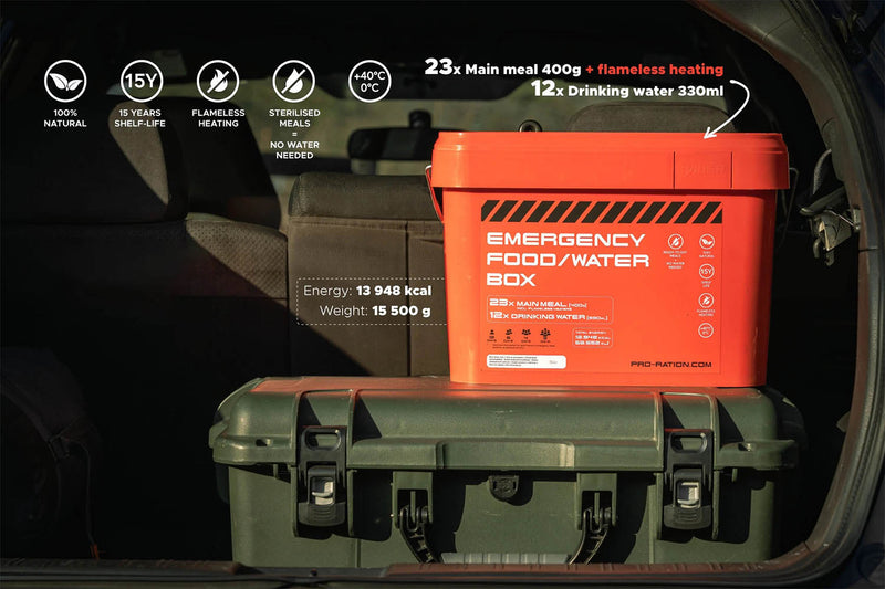 Caja de supervivencia 7 días con agua incluida PRO-RATION - Adventure Menu